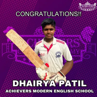 Congratulations to Dhairya Patil, a student of Achievers Modern English School, on his selection for the Mumbai Under-14 team. His dedication has paid off, and we are proud to have been a part of his journey to the West Zone League.