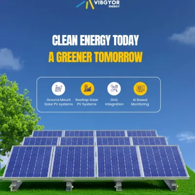 Our mission is to deliver clean energy today for a greener tomorrow. We provide a comprehensive suite of services, including ground mount and rooftop solar PV systems, grid integration, and AI-based monitoring to help build a sustainable future.