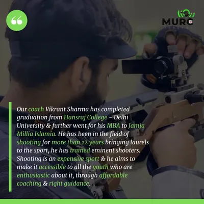 This is our co-founder and coach, Vikrant Sharma. His mission is to make shooting accessible to all, driven by his own journey as a shooter from a middle-class family.