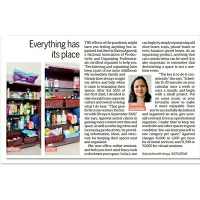 I was so thrilled to be featured in Midday India. It's an honor to share my passion for organizing and to help people understand that a little help is all you need to get started.