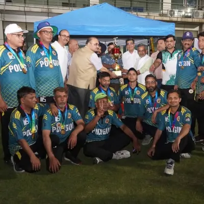 The champions of the Jamia Premier League 2025. The winning team celebrates with the Hon'ble Vice-Chancellor after a hard-fought staff T-20 cricket tournament.