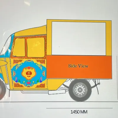 Every great journey starts with a map. This was our initial design proposal, a digital blueprint outlining the dimensions and artistic concept for turning the auto-rickshaw into a piece of functional art.