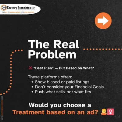 The real problem with online portals is that their "Best Plan" recommendations are often biased. They don't consider your personal financial goals. You wouldn't choose a medical treatment based on an ad, so why do it for your finances?
