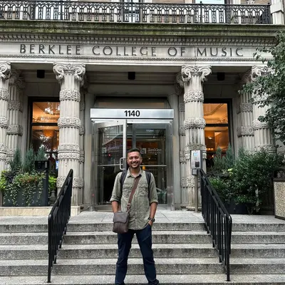 Living a musician's dream. This photo was taken after conducting a workshop at the prestigious Berklee College of Music in Boston.