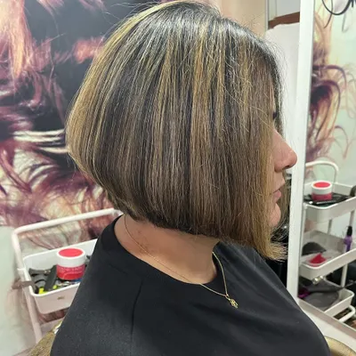 Ankita came to me with a bob that was uneven and cut at an unflattering angle. This is the corrected, layered inverted bob she originally wanted.