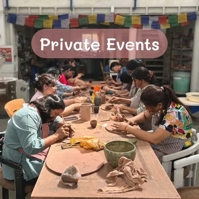 My private events are perfect for any group looking to connect and create. This image captures a typical session, with participants fully engaged in a hands-on pottery workshop.