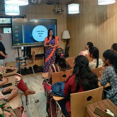 This is a moment from our corporate session at Quastech Software Training Institute on International Women's Day. Dr. Meghavi Shah is seen here beginning her insightful session on anger management, providing practical Ayurvedic techniques for emotional balance.