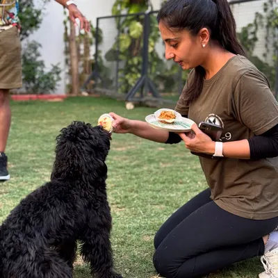 This is Kai on his graduation day, enjoying a well-deserved pup-cake. He completed our Basic Obedience and Behaviour Modification Program, where we worked on his hyperactive mindset, leash manners, and impulse control.
