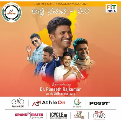 An announcement poster for our Appu Namana 3.0 ride, detailing the different ride categories including 100km, 50km, and a special kids' ride. We organize this event to ensure everyone, regardless of age or experience, can be part of this tribute.
