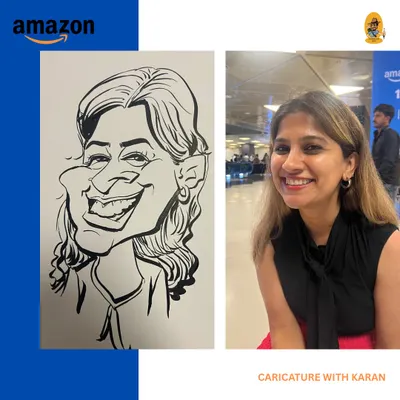 Bringing smiles to the Amazon office. Live caricatures are a fantastic way to boost morale and add a creative spark to the workplace. This employee's smile says it all.