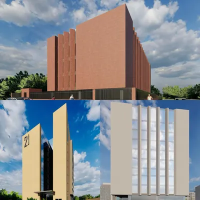 This collage illustrates our 'Alankar' philosophy, or "Poetry in Buildings". It shows how different facade treatments, from brick to louvers, can be used as architectural elements to give each building a unique story and emotional resonance.
