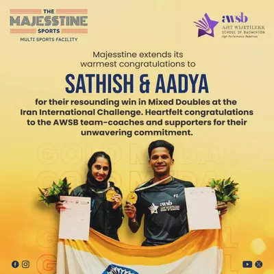 A resounding win for Sathish and Aadya in Mixed Doubles at the Iran International Challenge. We congratulate them and the entire AWSB coaching team for their unwavering commitment.