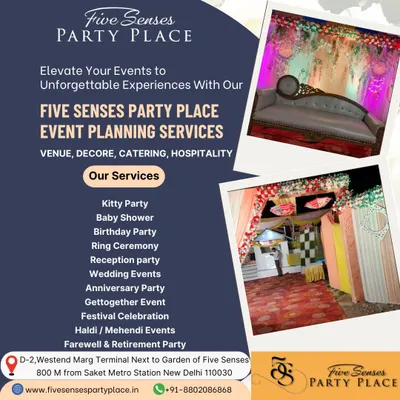 Our planning services cover a wide spectrum of personal celebrations, as listed here. The images show examples of a decorated stage and an entrance setup, demonstrating our ability to handle diverse event requirements.