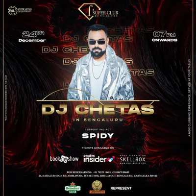 Event poster for my supporting act for the World's No. 1 Bollywood DJ, DJ Chetas, at the premium F Superclub in Bengaluru. A massive pre-Christmas bash.