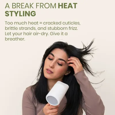 Your hair is asking for a break from heat styling. Too much heat cracks the cuticles, leading to brittle strands and stubborn frizz. Letting your hair air-dry is a simple act of kindness.
