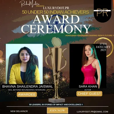 I am incredibly honored to be named one of the Top 50 Achievers of India by Luxurydot.PR. This award is a testament to my firm's commitment to creating impactful and excellent interior designs. It’s a milestone that fuels my passion even more.