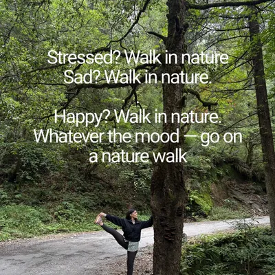 "Stressed? Walk in nature. Sad? Walk in nature." Here I am combining my love for yoga and nature with a pose against a tree. A walk in the woods is a balm for any mood.