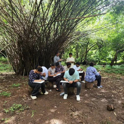 I believe nature is the ultimate teacher. Here, I am guiding architecture students during an outdoor session, encouraging them to observe the forms, textures, and resilience of the natural world. These lessons in patience and balance are fundamental to creating art that feels alive.