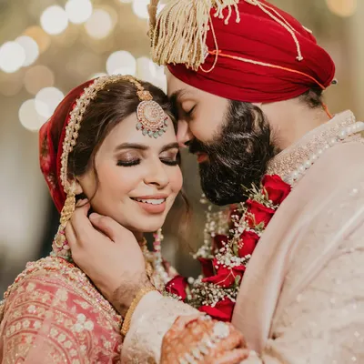 An intimate and serene close-up of a Sikh couple, capturing a moment of quiet love and connection.