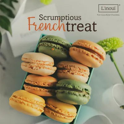 A scrumptious French treat. This box of assorted macarons, featuring pistachio and vanilla flavours, is a celebration of the French way of life, right here in Bangalore.