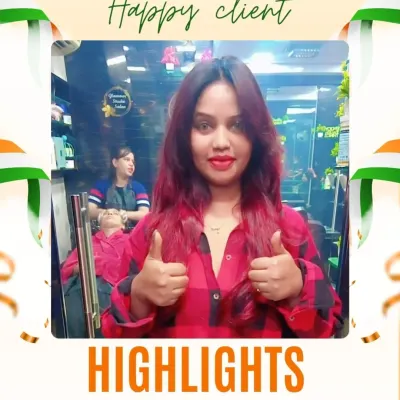 This client is thrilled with her new vibrant red highlights. A pop of color is a great way to completely change your look and boost your confidence.