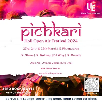 I was part of the lineup for the "Pichkari" Holi Open Air Festival. For this event, I played an upbeat set with live dhol and organic colors, creating a perfect daytime festival vibe.