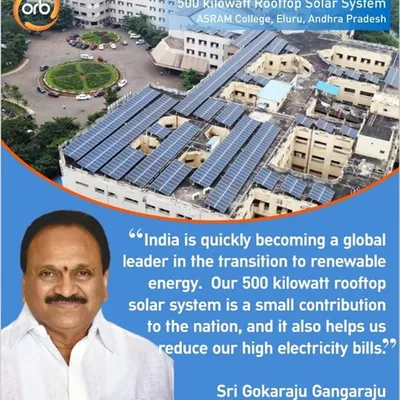 ASRAM College in Andhra Pradesh installed a 500-kilowatt rooftop system with us in 2018. It has since generated over 40 lakh units of clean energy, saving INR 60 lakhs annually and reaching payback in just 4 years.