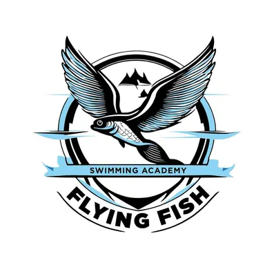 The official logo of the Flying Fish Swimming Academy, symbolizing our mission to help swimmers soar.