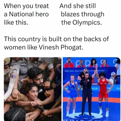 Celebrating the incredible resilience of wrestler Vinesh Phogat. Her victory at the Olympics after facing immense hardship is a testament to the power of Indian women who build this nation.
