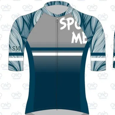 The 'Spokes Men' version of our custom 'Doodle' design jersey. This mockup shows the unique line art and a fit tailored for our male riders.