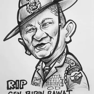 A tribute caricature of CDS General Bipin Rawat, our brave hero. This pen and ink drawing was my way of paying homage to his service to the nation.