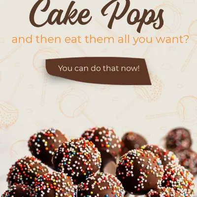 Our cake pop workshop poster, featuring delicious-looking chocolate cake pops with colorful sprinkles. A fun and tasty treat to make and eat.
