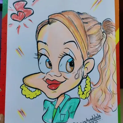A beautifully colored caricature. The bright colors on the earrings and shirt make this portrait stand out.