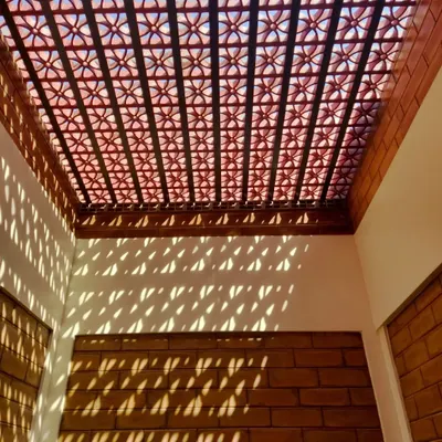 I use architecture to paint with light. A terracotta jaali screen acts as a porous ceiling, casting intricate patterns of light and shadow that shift throughout the day, turning a simple room into a dynamic and living space.