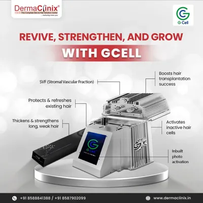 This detailed diagram explains how GCell technology works to revive, strengthen, and grow hair by activating inactive cells and even boosting hair transplantation success.