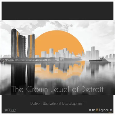 A stylized render of "The Crown Jewel of Detroit," my competition pitch for the Detroit Waterfront Development. The design is a tribute to the city's history and a bold vision for its future skyline.