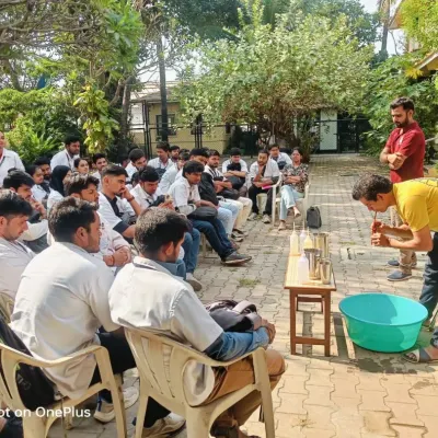 We believe in experiential learning. Here, we are demonstrating a Shuddhi Kriya to BAMS students, bridging the gap between ancient texts and modern scientific understanding by showing the practical application of yogic cleansing.