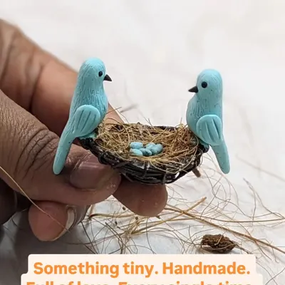 Something tiny, handmade, and full of love. This miniature bird's nest, with two birds and their tiny eggs, is one of my favorite pieces to create.