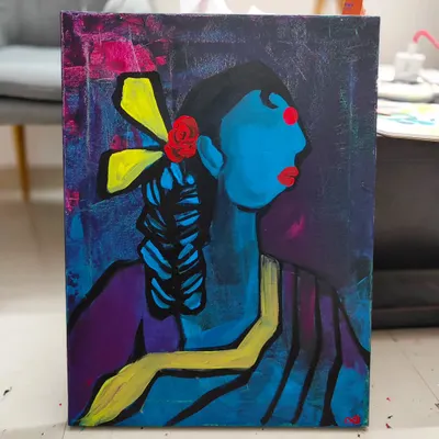 "Rose starring Saroja Devi," an acrylic on canvas paying homage to the bold women of all eras. This piece is a tribute to retro Tamil cinema and its iconic heroines.
