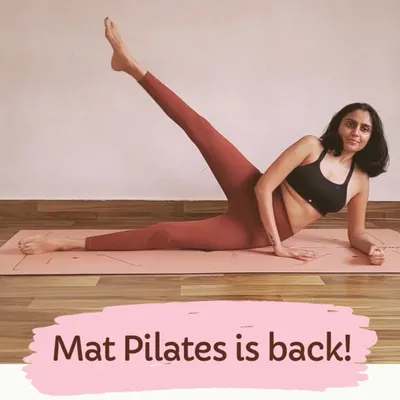 I'm excited to announce that Mat Pilates classes are back. Here I am demonstrating a side-lying leg lift, a classic Pilates exercise that targets the outer thighs and glutes while stabilizing the core.