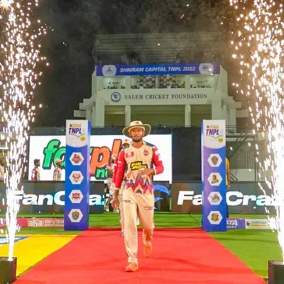 We create moments of celebration for rising stars. At this Tamil Nadu Premier League (TNPL) match, we designed the player entrance, complete with a red carpet and cold pyro effects, to give players a grand, professional-level experience.