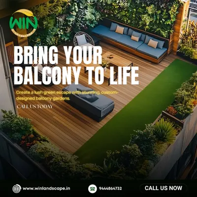 I can transform your balcony into a private green oasis. This design combines a lush vertical garden, comfortable built-in seating with wooden decking, and a soft artificial lawn, creating a complete outdoor living room.