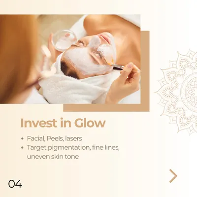 Achieving a healthy glow is an investment in your skin's health. My advanced treatments, including peels and lasers, are designed to target pigmentation, fine lines, and uneven skin tone, giving you a radiant complexion for any occasion.