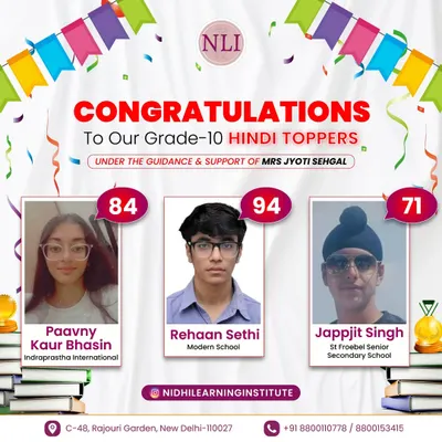 We are thrilled to congratulate our Grade 10 Hindi toppers. Paavny, Rehaan, and Jappjit have shown incredible dedication, and their excellent results are a reflection of their hard work and the wonderful guidance of their teacher, Mrs. Jyoti Sehgal.