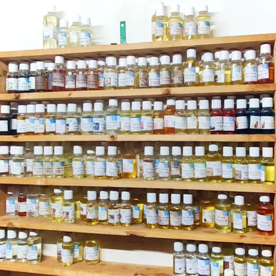 My shelves of fragrance oils. I am stopping the import and resale of these, so please stock up while you can. These are high-quality oils that I've tested for performance in cold process soap.