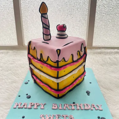 Is it a cartoon or a cake? This comic-style cake is a fun illusion that looks like it's straight out of a comic book. The black outlines give it a unique, 2D-animated look.