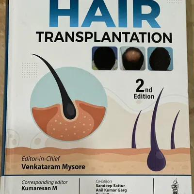 The cover of the "Hair Transplantation" 2nd Edition, a key resource in the field of trichology to which I contributed. This book covers everything from the basics of hair biology to advanced surgical techniques.
