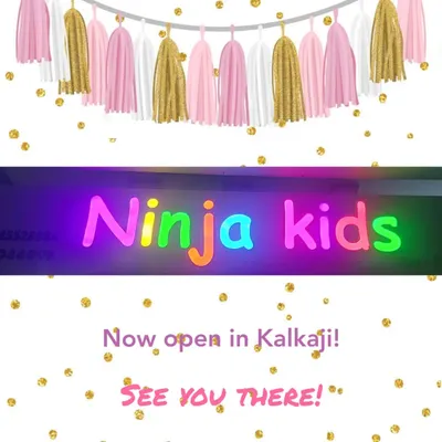 Our vibrant Ninja Kids logo. We are now open in Kalkaji, New Delhi, and can't wait to host your next celebration. See you there!