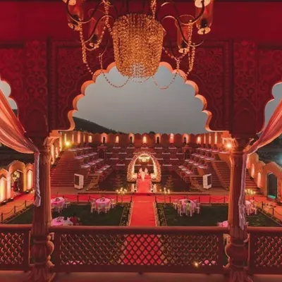 This is the magnificent view that greets your guests. I manage large-scale events at venues like this, ensuring the guest seating, decor, and lighting all contribute to a royal wedding atmosphere.