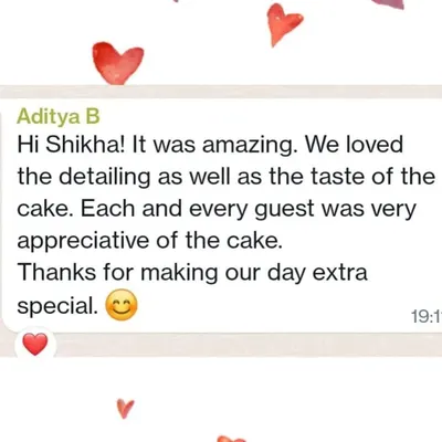 We live for messages like this! A happy customer sharing their appreciation for the taste and detailing of their custom cake. This is why we do what we do.